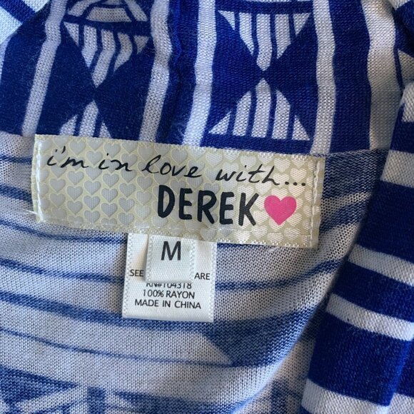 Derek Heart M Lightweight Vest Cardigan Blue White Aztec Tribal Pockets 109C - Picture 8 of 9